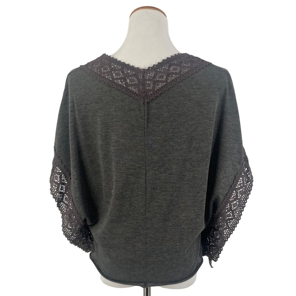 Rue21 Gray Lace Crochet Trim Flutter Sleeve V-Neck Top - Picture 6 of 12